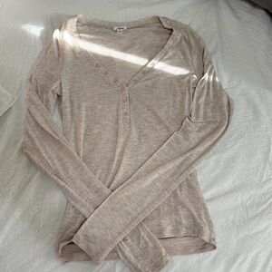 Light Beige V-Neck Long Sleeve Henley Top FROM GARAGE